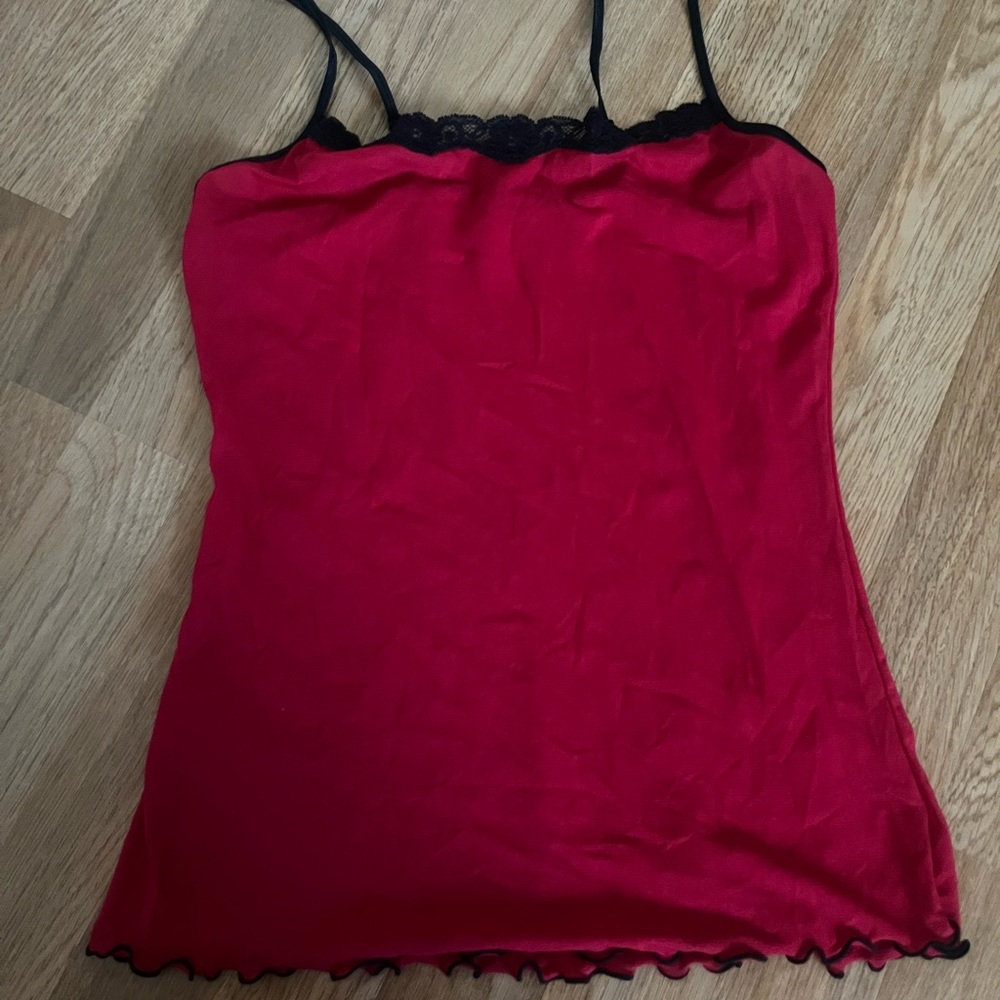 Maidenform Red Camisole with Black Lace Trim